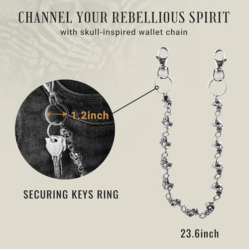 Image of ZEKEE Pants Chain and Wallet Chain for Men Women, Skull & Retro Punk Chain for Jeans, Biker Streetwear Keychain Accessory