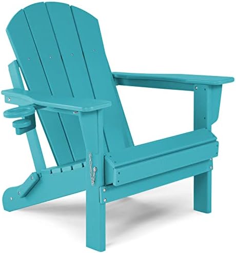 ABCPATIO Folding Plastic Adirondack Chair - Outdoor Weather Resistant Adirondack Chairs with Cup Holder, Stackable Seating for Patio, Porch, Deck, Pool, Garden, Backyard (Seat Width 20", Turquoise)