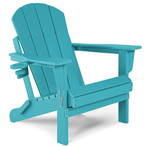 Abcpatio Folding Plastic Adirondack Chair - Outdoor Weather Resistant Adirondack Chairs With Cup Holder, Stackable Seating For Patio, Porch, Deck, Pool, Garden, Backyard (Seat Width 21.6", Turquoise) #TOP8