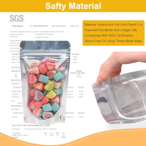 SumDirect Reusable Zipper Mylar Bags - 50 Pcs Clear Window Plastic Seal Heat Sealable Aluminum Foil Stand up Pouch for Food Storage by SumDirect - Image 3