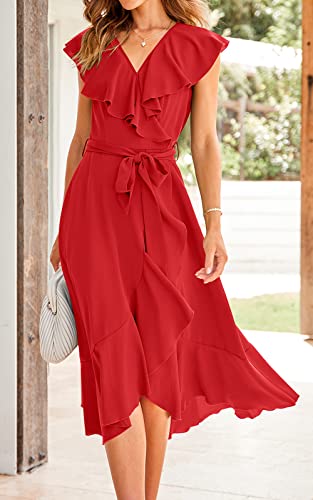 Image of RETTYGARDEN Women's 2026 Summer Cross Midi Dress Casual Boho Deep V Neck Short Sleeve Ruffle Hem Split Beach Long Dresses