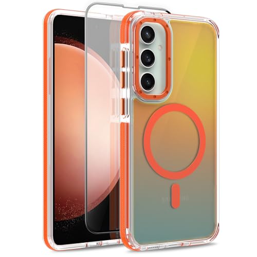 Image of Magnetic Case for Samsung Galaxy S23 FE 5G [Compatible with Magsafe] [Cute Fashion Fluorescent Design] [1 Screen Protector] Slim Translucent Matte Case for Galaxy S23 FE 5G 6.4 inch, Orange