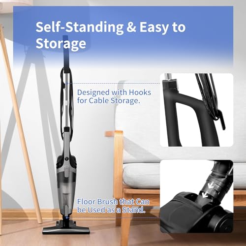 Image of Corded Stick Vacuum Cleaner for Home Pet Hair, Lightweight Stick Vacuum Cleaner with Powerful Suction for Carpet Tile and Hard Floor