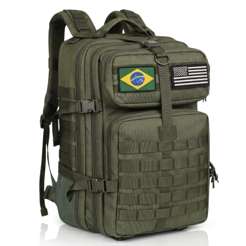 Mochila Tática Militar 50L Sistema MOLLE, Compartimento para Notebook, Impermeável e Resistente – Para Trilhas, Acampamentos, Uso Urbano e Situações de Emergência (Verde militar)