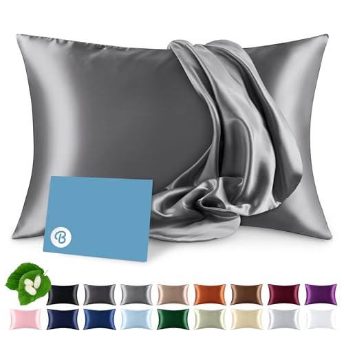 Bare Home 100% Mulberry Silk Pillowcase for Hair and Skin - Ultra Premium 6A Grade 19 Momme Silk Pillow Case - Hidden Zipper - Breathable Cooling Pillow Cover (King, Grey)
