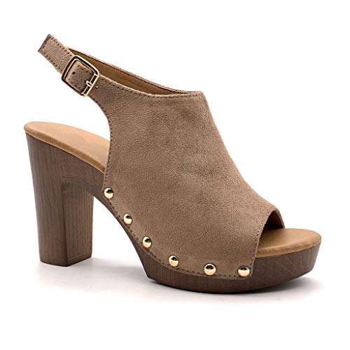 Angkorly - Zapatillas Moda Sandalias Mules Tacones Altos Vendimia/Retro Plataforma Mujer Efecto Madera Tachonado Tacón Ancho Alto 10 CM - Rosa YL129 T 36