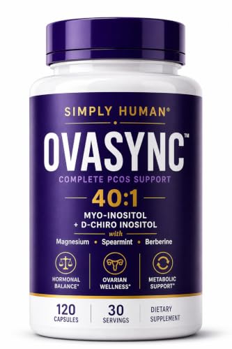 Image of Simply Human OvaSync PCOS Support Capsules | Myo-Inositol & D-Chiro Inositol with Berberine, Spearmint & Magnesium | Supports Hormonal Balance, Ovarian Health & Metabolic Wellness | 120 Capsules (30 Servings)