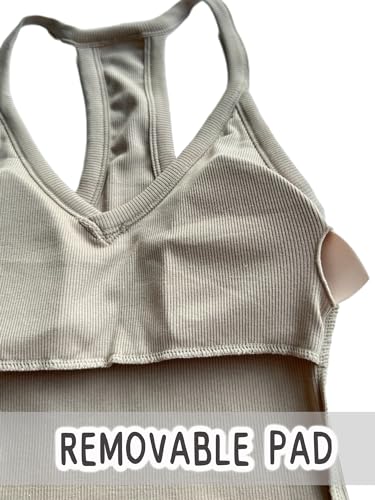 Image of Danysu V Neck Racer Back Tank Top for Women Padded Ribbed Long Tank Fitted Basic Cami Tops