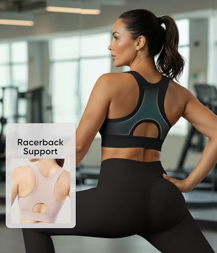 Easybunny High Impact Zip Front Sports Bras for Women Full Coverage Racerback Workout Support Running Bra for Large Breast Black 5XL — view 2