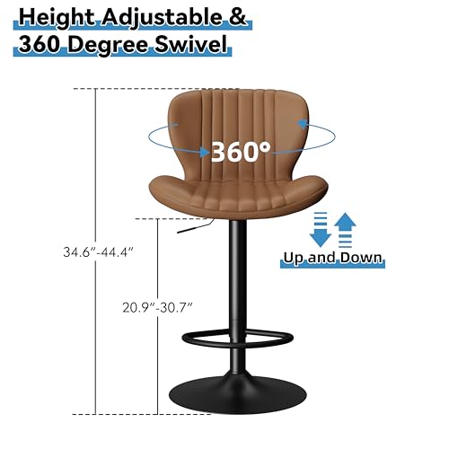 Image of Shintenchi Bar Stools Set of 6 Modern Swivel Bar Chairs, Counter Height Faux Leather Metal Barstools, Upholstered Island Chairs with Back and Footrest, Coffee