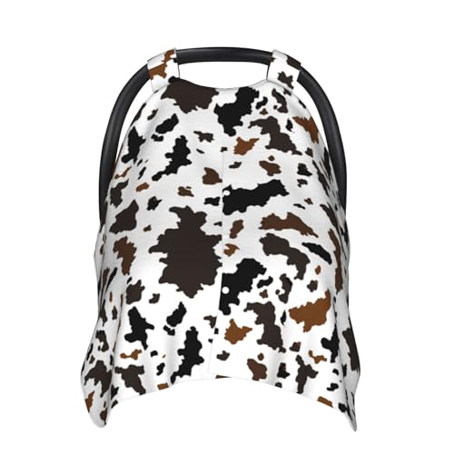 Image of Western Cow Print Baby Car Seat Canopy Cover Multi Use Nursing Cover for Mom Nursing Covers Newborn Cow Print Shower Gift