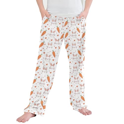 Cute Rabbit Carrot Long Pajama Pants Elastic Waist PJ Bottoms with Pockets S A113399