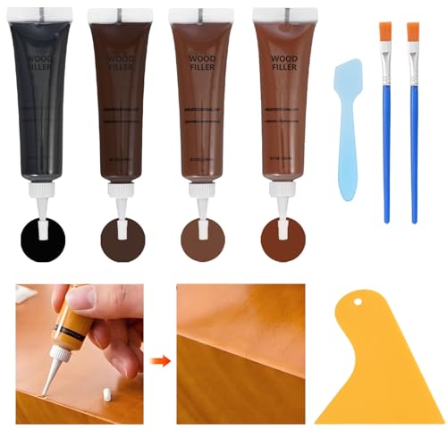 Image of Dark Walnut Wood Filler Kit,4 Color Woods Repair Kit,Scratch Cover for Dark Woods, Repair Cracks, Stains,Hole for Laminate Floor Door Table Cabinet, Restore a Finish for Wood Black,Walnut