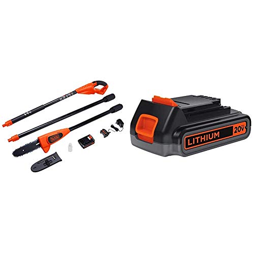 BLACK+DECKER 20V MAX Pole Saw with Extra Lithium Battery 2.0 Amp Hour (LPP120 & LBXR2020-OPE)