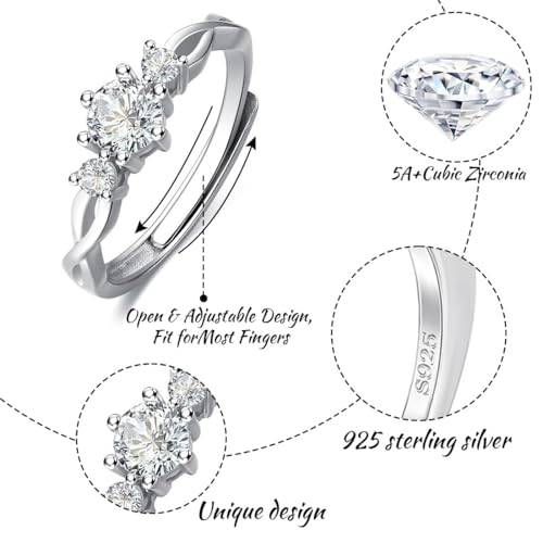 JEYORZY 1 anillo de plata ajustable, anillo de compromiso y boda, anillo de boda, plata, circonita cuadrada brillante - imagen 4