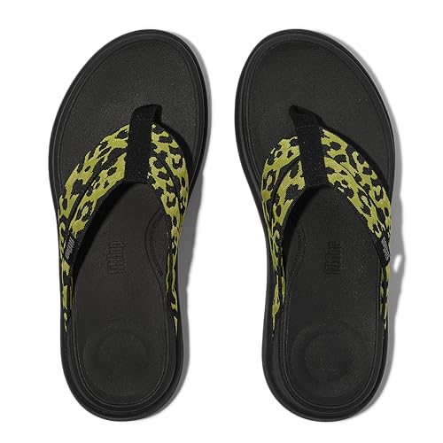 Fitflop Damen F-mode Go Leopard Webbing Strappy Flip-Flops, Zitronengras-Mix, 43 EU