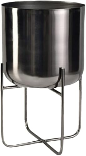 Serene Spaces Living Macetas modernas de níquel negro mediano de mediados de siglo con soporte, macetas con soportes de metal, maceta para
