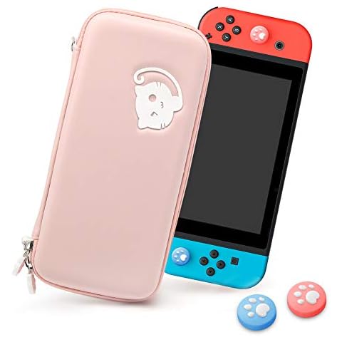 Carry Case for Nintendo Switch Hard Shell Protective Cover Travel Bag w/10 Game Card Slots Waterproof and Shockproof Design Included Joy-con Silicone Covers, Pink Cover