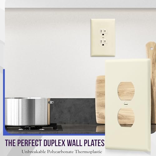 Image of ENERLITES Duplex Receptacle Outlet Wall Plate, Jumbo Electrical Outlet Cover, Gloss Finish, Oversized 1-Gang 5.51 inch x 3.50 inch, Polycarbonate Thermoplastic, 8821O-LA, Light Almond