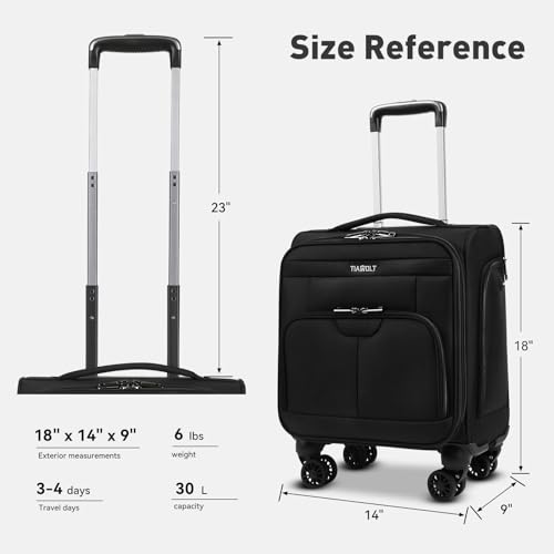 TIAWOLT 16 Inch Underseat Carry on Luggage With Wheels Soft side Lightweight Business Travel Small Suitcases Bag with TSA lock for Airlines,Men Women, Pilots Crew,Black by TIAWOLT - Used condition - Image 3