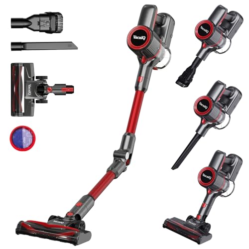 VacniQ Cordless Vacuum Cleaner, Stick Vacuum, Long Runtime, Powerful Suction for Home Pet Carpet Floor, Anti Hair Wrap, Rechargeable Battery (red)