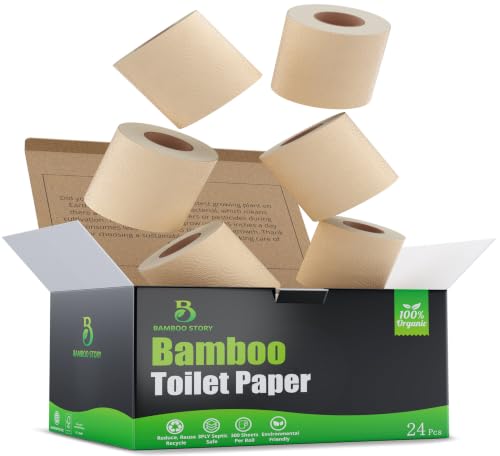Bamboo Story, Bamboo Toilet Paper Unbleached, 24 Rolls, 3 Ply and 300 Sheets Bamboo Toilet Tissue...