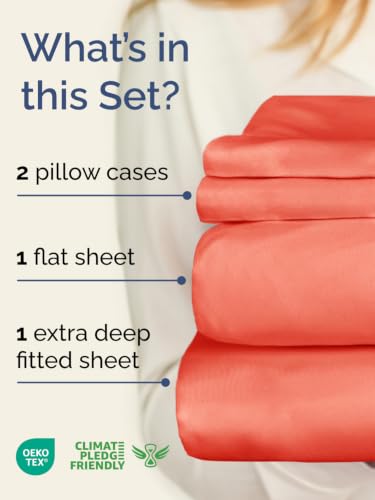 Image of Extra Deep Pocket Full Size Sheet Set - Breathable & Cooling - Coral