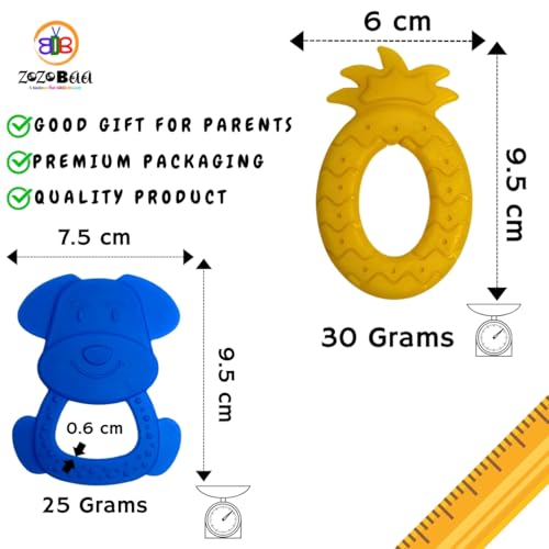 Image of Cute Shape Soft Silicone Teether for Baby Gums, Teething Toys for Babies, BPA Free, Pain-Relief, Non-Toxic, 100% Food Grade, Soothing, Easy to Grasp Chewable - Pineapple+Dog (Pack of 2)