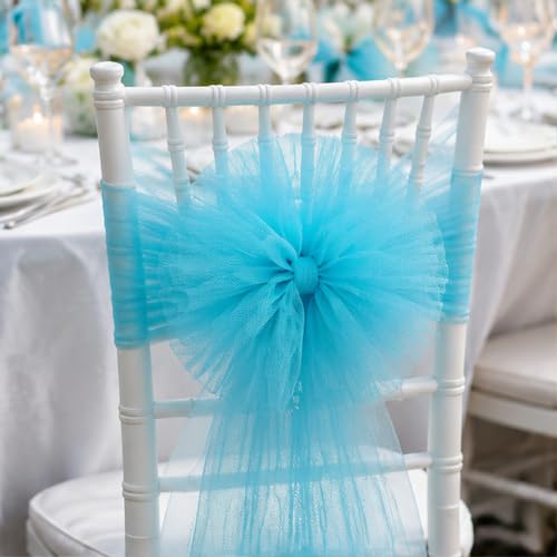Image of Turquoise Blue Tulle Fabric Ribbon 6 Inch by 25 Yards Rolls Fabric Spool Tulle for Gift Wrapping Wedding Decorations Craft Supplies DIY Tutu Skirt Baby Shower Birthday Party