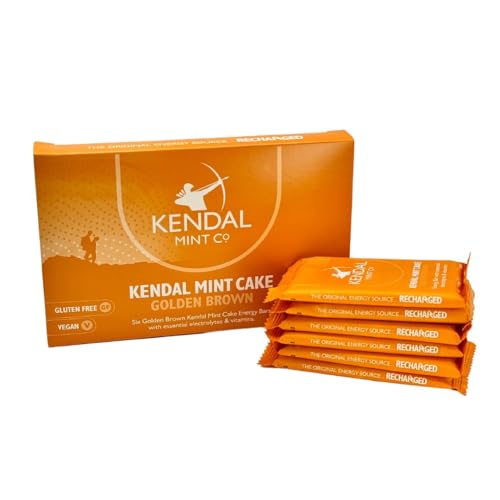 KMC Energy Bars Pocket-sized Original Flavour Kendal Mint Cake Recharged Vegan Gluten Free with essential Electrolytes & Vitamins35g (6 Count (Pack of 1) Golden Brown)