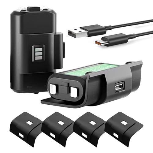 2 Piezas Baterías Recargables para Mando, 1,2V, 1400mAh, Compatibles con Mandos Inalámbricos Xbox One S/X/Elite, Juego de Carga para Consolas de Juegos con Cable de Carga USB y 4 Tapas de Batería