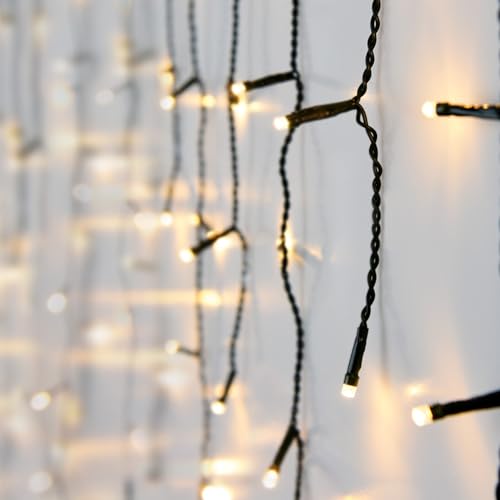 Spetebo Eisregen Lichtervorhang warm weiß für Außen 6m mit Stecker...