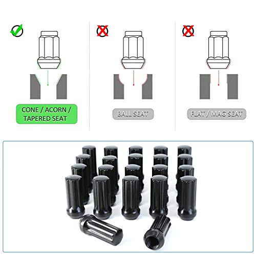 M14x1.5 Lug Nuts, Wheel Accessories Parts Set of 24 Black Locking Lug Nuts with 7 Spline Lug Nut Key,14x1.5 Lug Nuts for Chevy, GMC, Cadillac,Ford F150 F250, Toyota Tacoma/Tundra/Camry