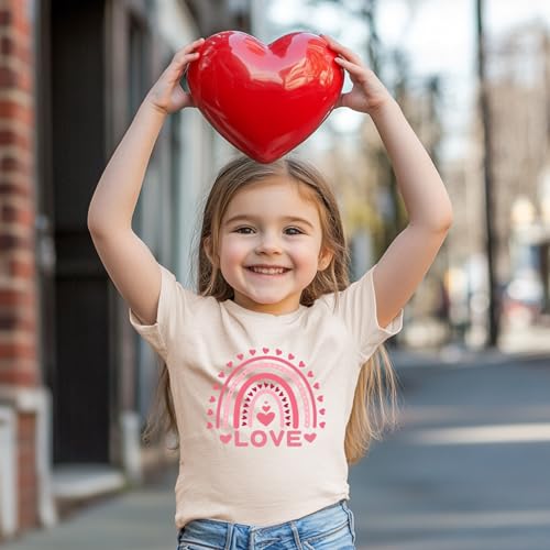 Image of Toddler Girl Valentine's Shirts Cute Love Tshirts Cotton Short Sleeve 2-10 Years
