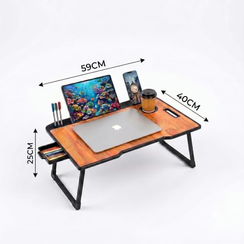 Image of Wood Multipurpose Foldable Laptop Table with Cup Holder | Table Home Study Writing Table, Foldable and Portable /Ergonomic Edges Kids & Adults