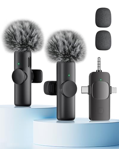Image of Wireless Microphone for iPhone iPad Android Phone and Camera, 2 Pack Wireless Lavalier Lapel Mic with Noise Reduction, 3 in 1 Mini Microphone for Video Recording Interview Podcast YouTube TikTok Vlog