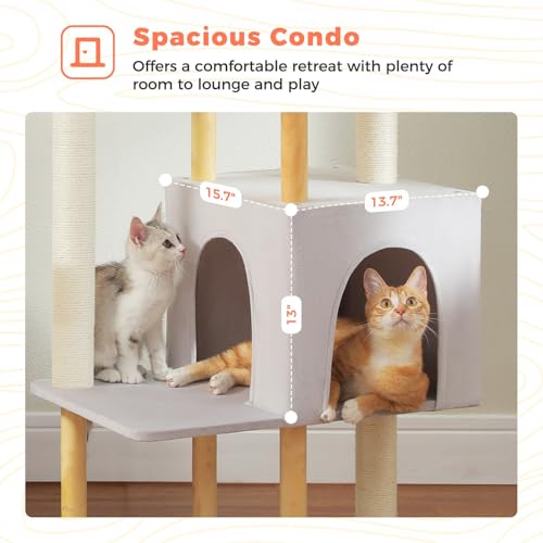 Image of 53 inch Modern Wooden Cat Tree for Large Cats with Solid Wood Posts