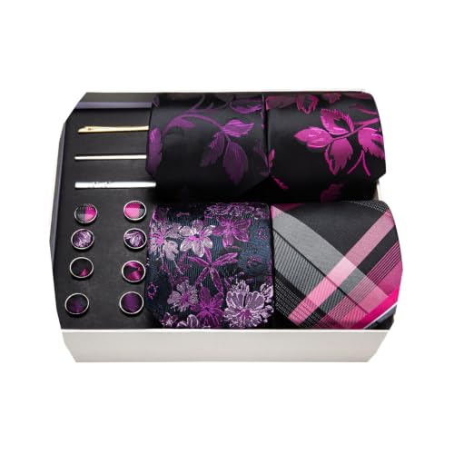 Image of Barry.Wang Designer Mens Tie Sets Collection, Eleagnt Gift Box Tie Clips Handkerchief Cufflink Set