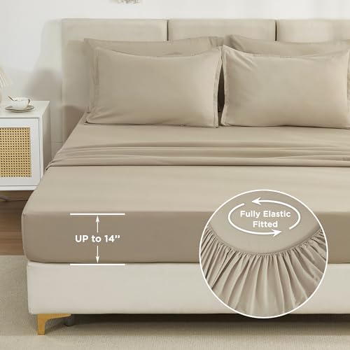 Litanika Comforter Queen Size Set Khaki - 7 Pieces Bed in a Bag Queen Bedding Comforter Sets, Plain Lightweight Bed Set with Comforter, Sheets, Pillowcases & Shams