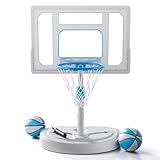 Stainless Steel Pool Basketball Hoop Poolside, Adjustable Swimming Pool Basketball Goal with 32 Inch Shatterproof Backboard, Poolside Water Basketball Hoop, 2 Balls & Pump Included (32in Pool Hoop)