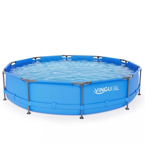 VINGLI 10FT x 30IN Metal Frame Above Ground Pool Round Steel Frame Swimming Pool for Backyard Outdoor Portable Water Pool for Adults| Families| Friends