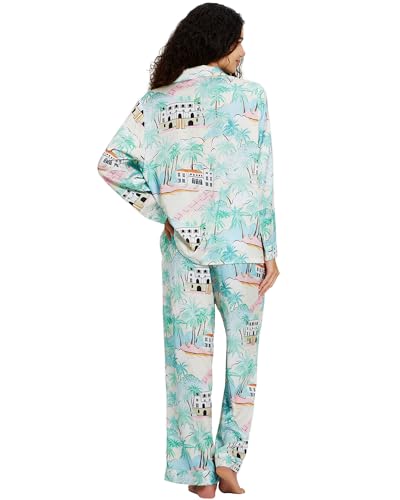 Image of YiNi LuLu Womens Silk Satin Pajamas Set Button Down 2 Piece Pjs Long Sleeve Oversized Sleepwear with Pockets