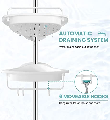 Homehelper Rustproof Shower Caddy Corner Organizer For Bathroom, 4 Tier Bathtub Shower Storage Organizer With Tension Pole For Shampoo Holder, 56 To 114 Inch, White #TOP3