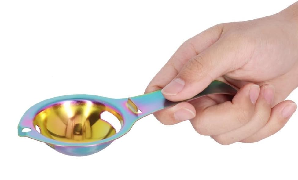 Egg Yolk Separator Stainless Steel – 7.09 Inch Long Handle Kitchen Tool for Baking and Cooking, Egg White Divider with Crack Edges Design(Illusionary Color)