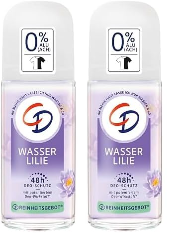 CD Deo Roll-On "Wasserlilie", Deodorant ohne Aluminiumsalze, langanhaltender Schutz für 48 h, für empfindliche Haut geeignet, vegan, Körperpflege, 50 ml (Packung mit 2)