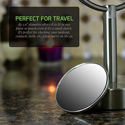 Ovente Makeup Mirror 3.6'' 10X Magnifier, Round, Magnetic, Small, Handheld Cosmetic Skin Care Tool, Compact & Portable For Office, Home, Gym & School, Stainless Steel, Travel, Nickel Brushed M100Br10X #TOP5
