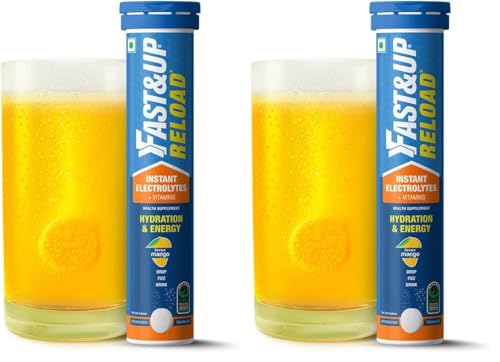 Image of Fast&Up Reload (5 Litres) Low Sugar energy drink for Instant Hydration - 20 Effervescent Tablets with all 5 Essential Electrolytes + Added Vitamins - Certified Electrolytes Drink - Mango flavour