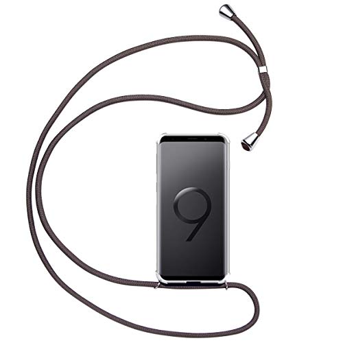 Olliwon Coque Compatible avec Samsung Galaxy S9 avec Cordon de Collier, Transparent Étui Protection pour Samsung Galaxy S9 5,8 Pouces, Mince Case Cover Antichoc et Réglable Lanyard - Gris Cover