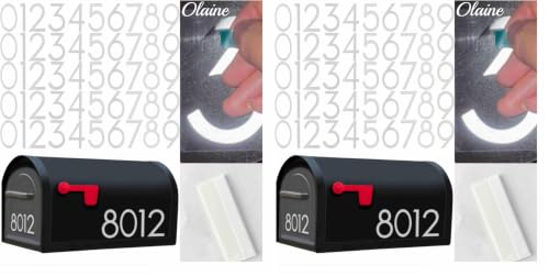 Image of 3 Inch Reflective Mailbox Numbers, 50 PCS Olaine House Vinyl Stickers with Easy-Peel Tabs, Includes Squeegee & Masking Tape, Strong Self-Adhesive Numbers (Pack of 2)