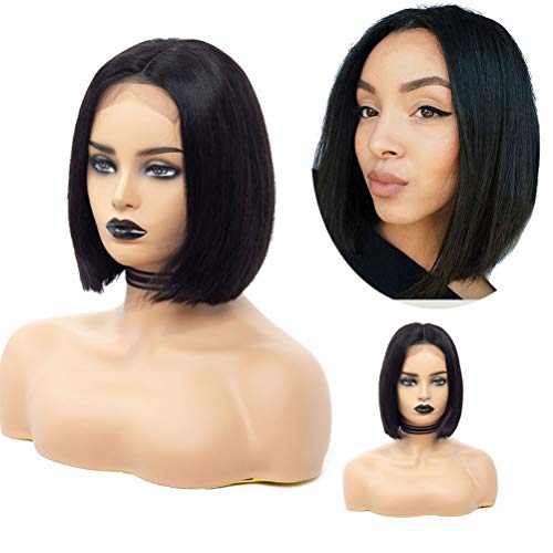 Cool2day Short Lace Front Human Hair Wigs Brazilian Remy Hair Bob Wig with Pre Plucked Hairline with Baby Hair 4x4 Lace Front Wigs (12 inch 150% Density)